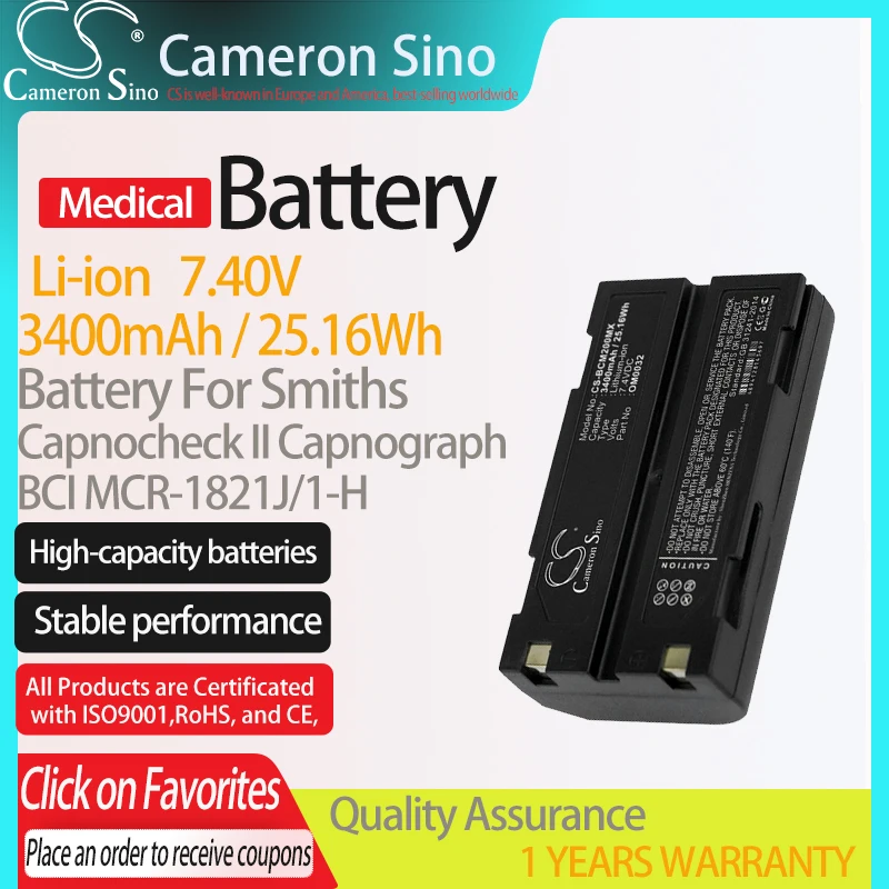 CameronSino Battery for Smiths Capnocheck II Capnograph fits BCI MCR-1821J/1-H OM0032 Medical Replacement battery 3400mAh 7.40V