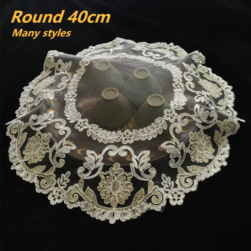 European Transparent Lace Embroidered Round Placemat Coaster Tea Set Wine Glass Table Mat Fruit Food Cover Wedding Decoration