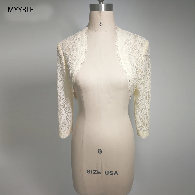 MYYBLE Elegante 2020 nuevas acciones de mujeres niñas 3/4 manga larga de encaje blanco hombros recortados chaqueta Bolero bo