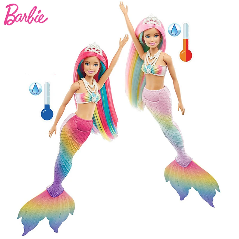 Original Barbie Doll Dreamtopia Magic Mermaid Dolls for Girls Rainbow Hair Water Activated Color Change Feature Brinquedos GTF89