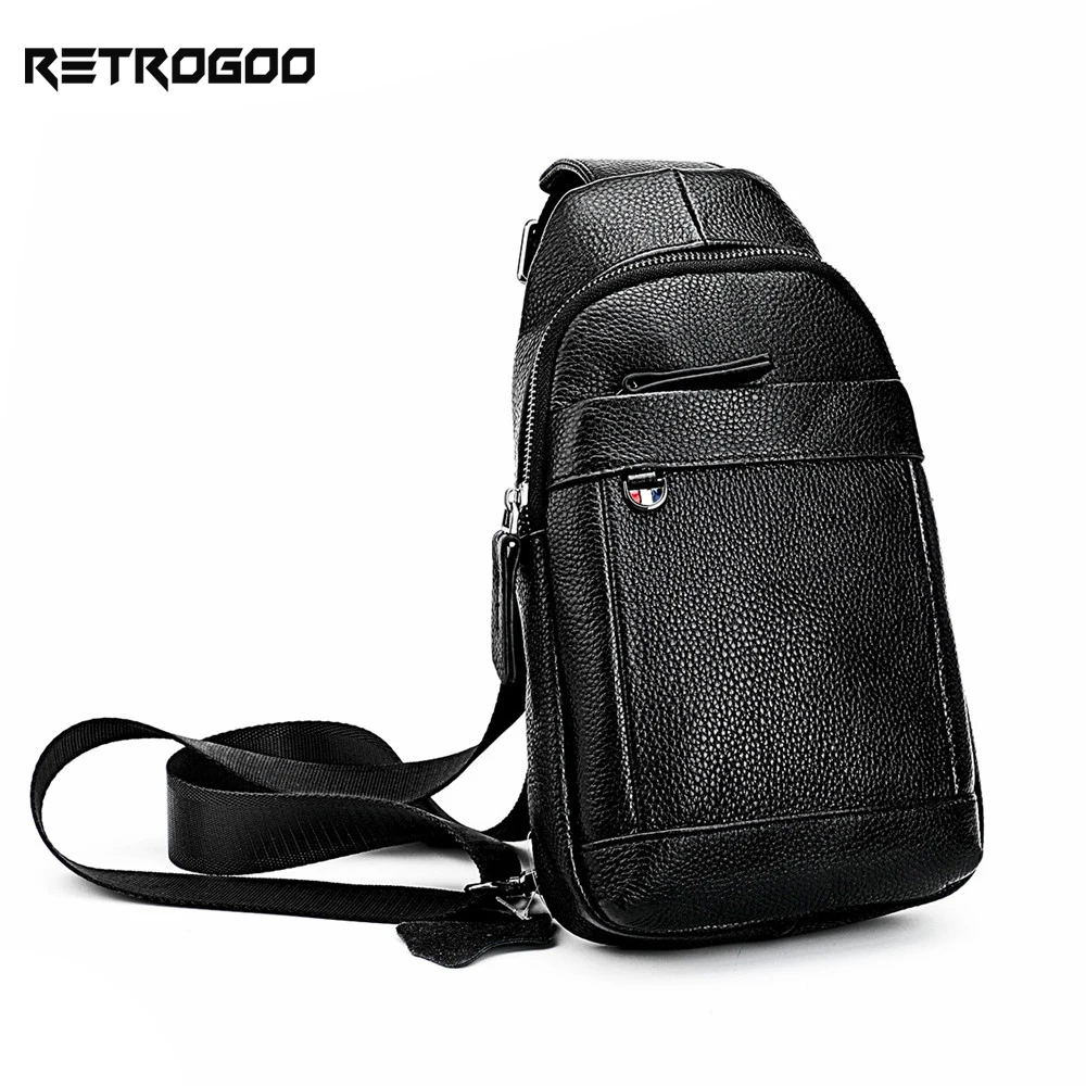 RETROGOO borsa a tracolla Casual da uomo in vera pelle di alta qualità borsa a tracolla a triangolo da viaggio borsa a tracolla in pelle di