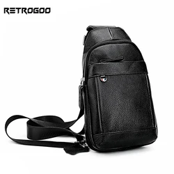 RETROGOO-Bolso cruzado triangular de piel de vaca de lujo para hombre, bolsa de pecho informal, de viaje, para teléfono móvil