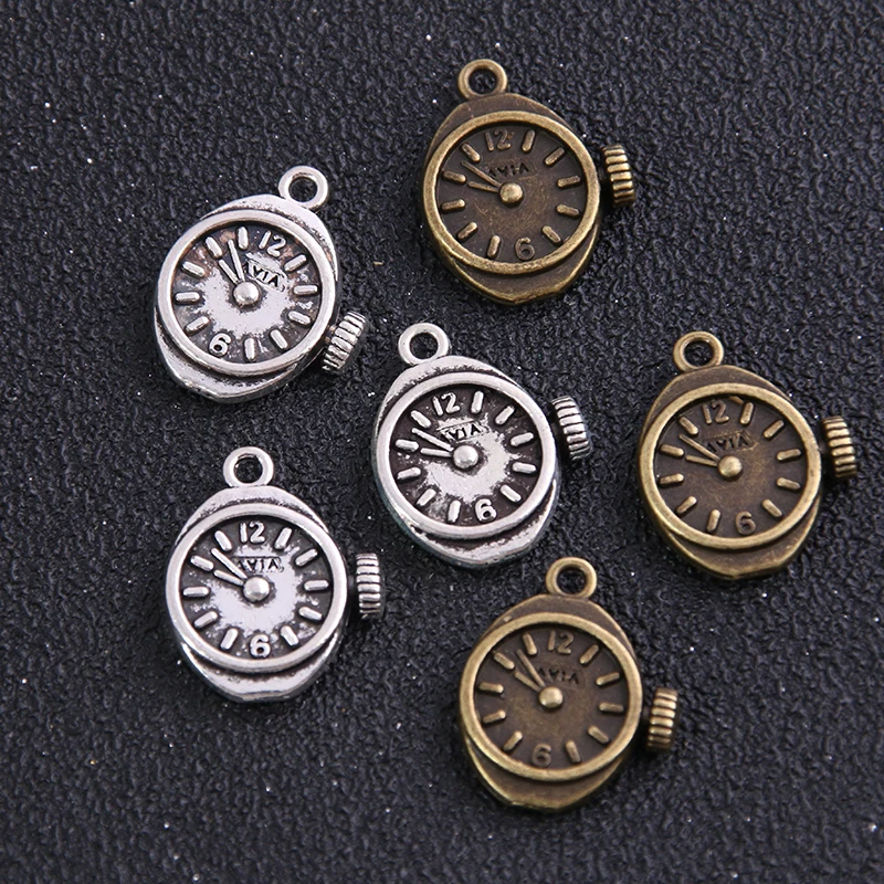 6Pcs18*20mm Vintage Metal Steampunk Watches Clock Gears Charms two color Zinc Alloy Small Watches Clock Charms