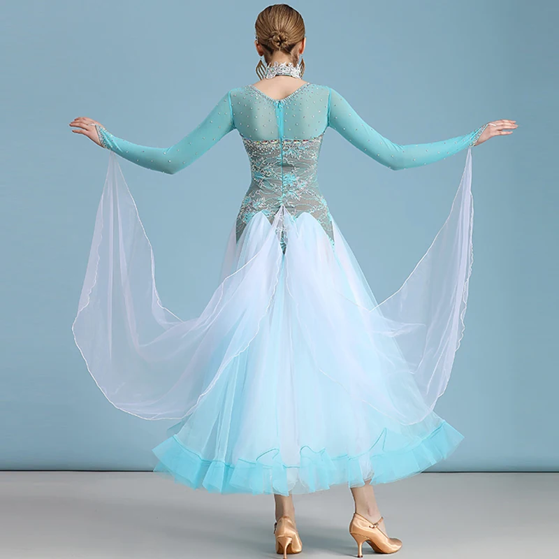 Ballroom Dance Competition Dresses Shiny Rhinestones Waltz Dress Flamenco Rave Outfit Modern Stage Performance Wear