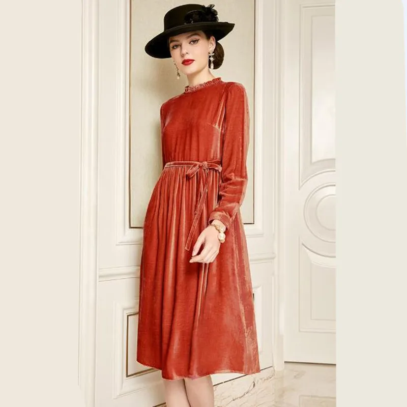 Korean streetwear women fashion dress,Elegant long sleeve velvet dress Chic office lady vintage velour dresses party vestidos