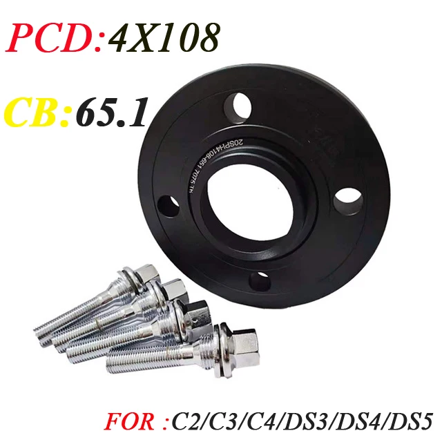 Wheel Spacer Suit Kit 4x108 CB:65.1 Wheel Adapter For Car Citroen C2/C3/C4/DS3/DS4/DS5/C-Elysee/Xsara/C-Quatre Separadores