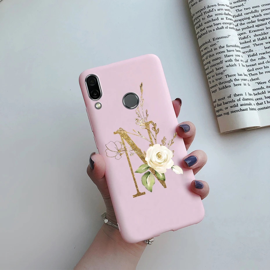 Funda para Huawei Y9 2019, carcasa trasera de silicona blanda con letras de flores a prueba de golpes para Huawei Y9 y 9 2019 6,5 "JKM-LX1 LX2 LX3