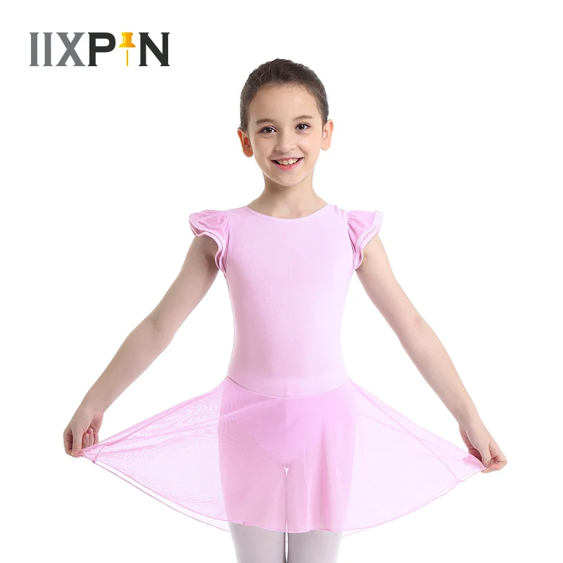 Vestido de balé para meninas, collant de algodão para bailarina, criança, mangas com babados, collant de ginástica para crianças