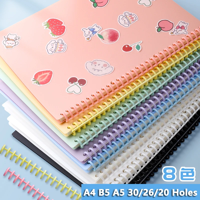 A4 B5 A5 30/26/20 Holes Loose-leaf Book Cover Colorful Notebook Cover PP Waterproof Notebook Skin DIY Planner Accessories Office