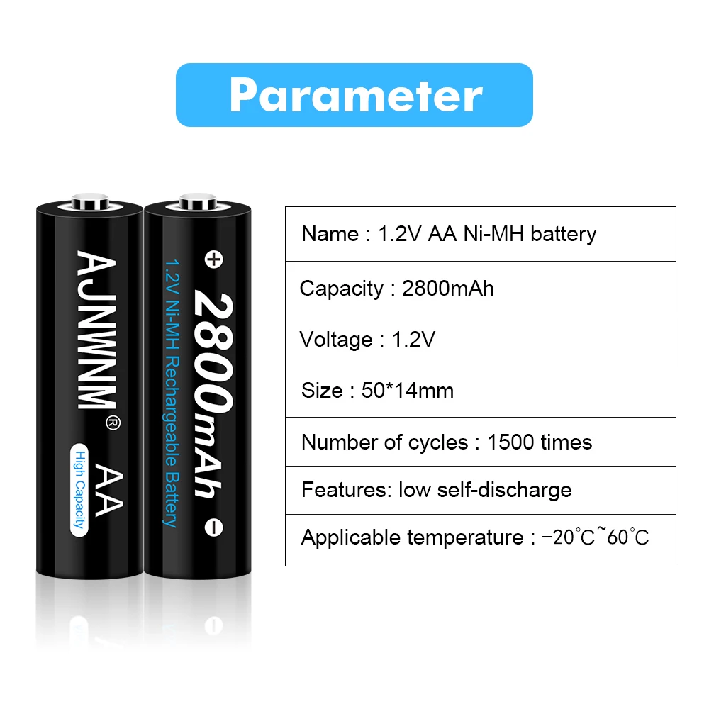 Перезаряжаемая батарея AA 2800 мАч 1,2 в Ni-MH AA батарея с зарядным устройством для ЖК-дисплея для литий-ионной батареи 3,7 18650 AA батарея