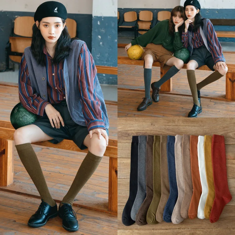 Long Socks Women Stockings Organic Cotton Solid Warm Thigh High Ladies Girls Street Fashion Young Casual Knee Socks Harajuku