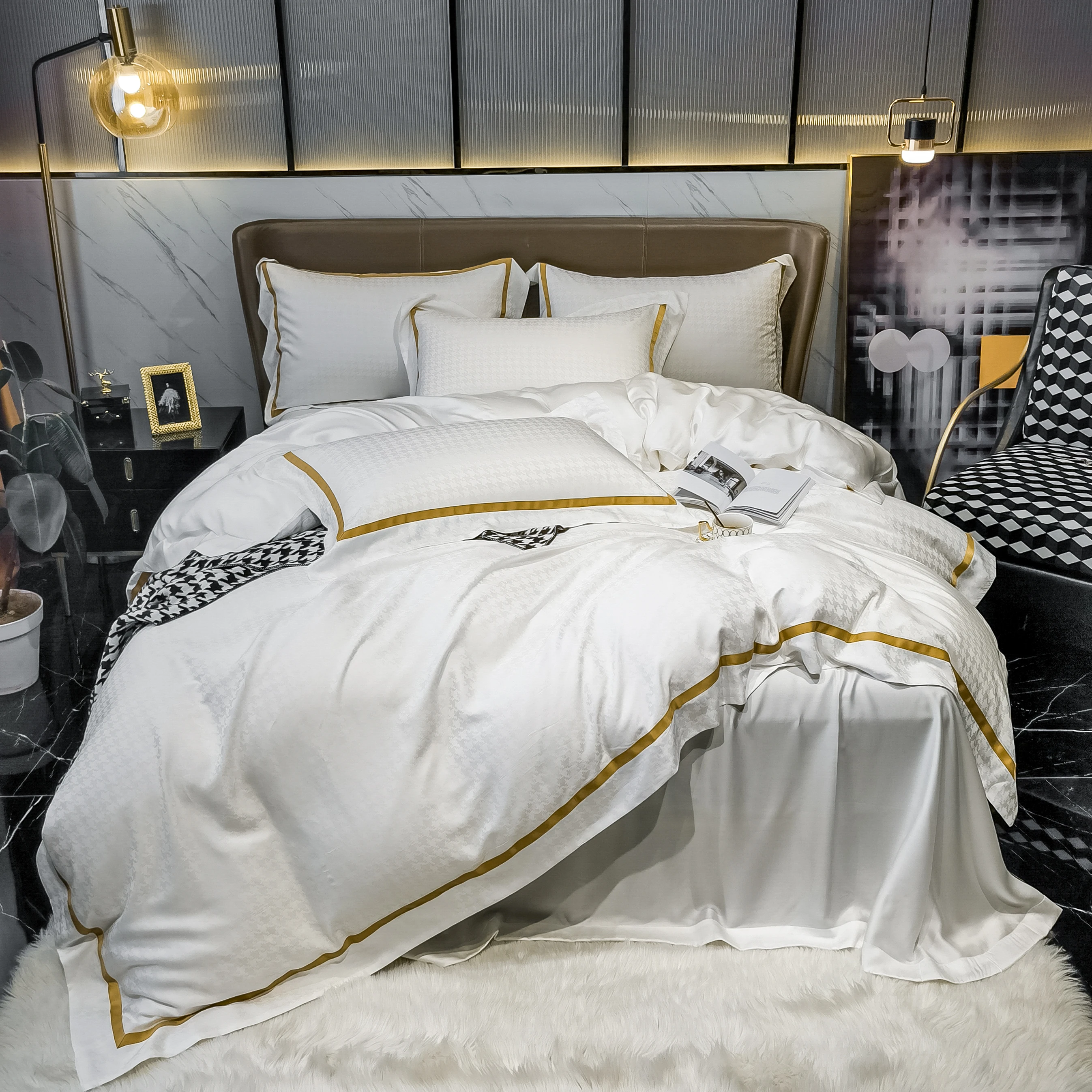 2021 Four-piece bedding simple cotton double household bed sheet quilt cover embroidered twill comfortable bedding white color