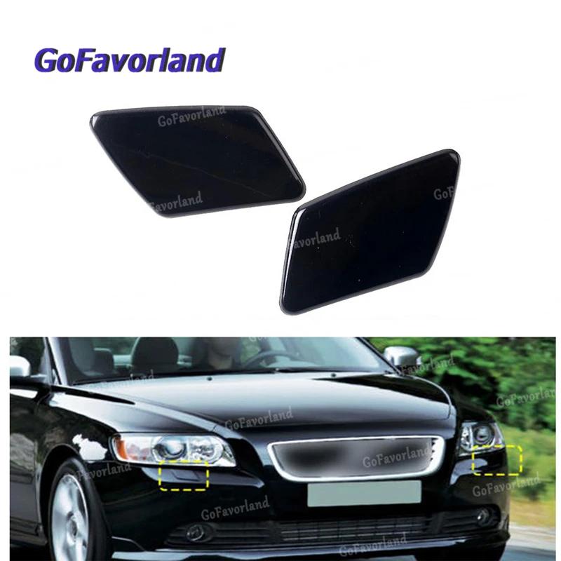 Pair Left Right Front Bumper Headlight Washer Cover Cap Unpainted 39991798 39991799 For Volvo S40 V50 2005 2006 2007