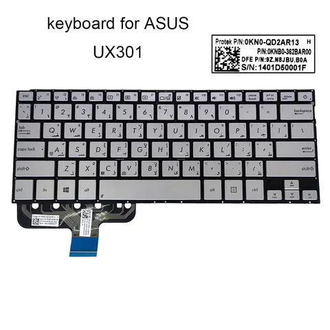 Clavier arabe américain pour ASUS UX301 Zenbook UX301LA UX301LG, pièces pour ordinateur portable, claviers, capuchons de touches bleu argent 362AUK00 362BAR00