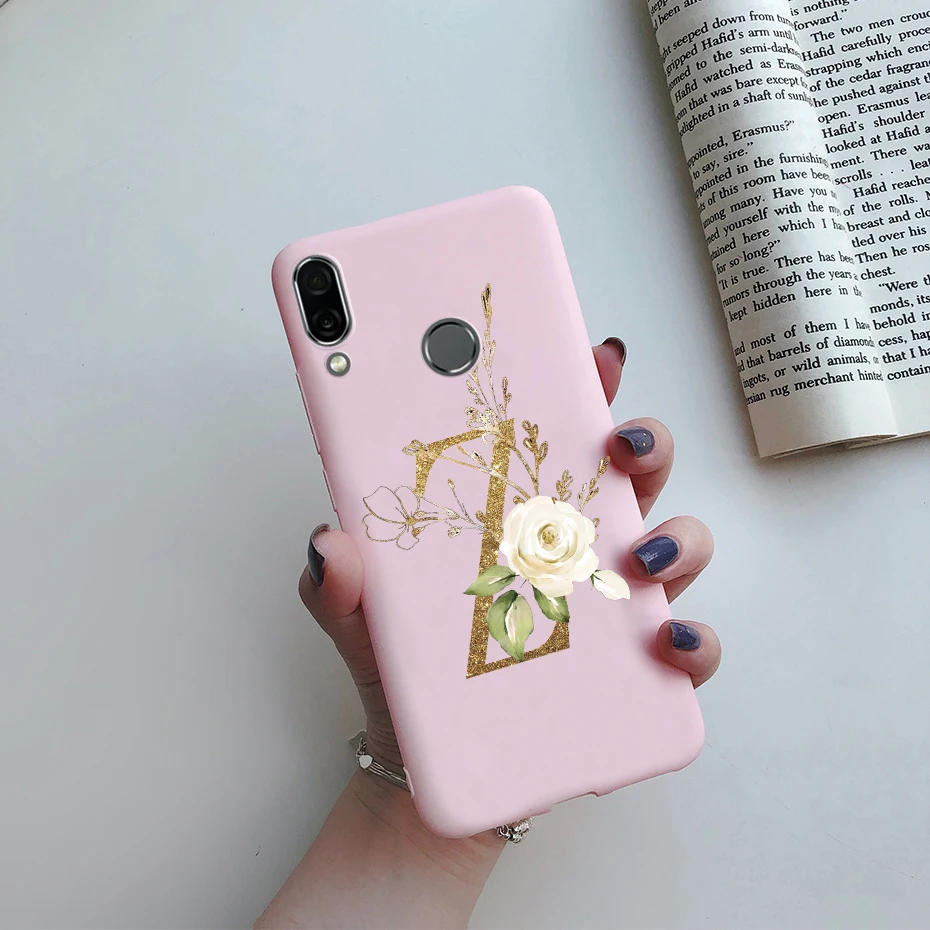 Funda para Huawei Y9 2019, carcasa trasera de silicona blanda con letras de flores a prueba de golpes para Huawei Y9 y 9 2019 6,5 "JKM-LX1 LX2 LX3