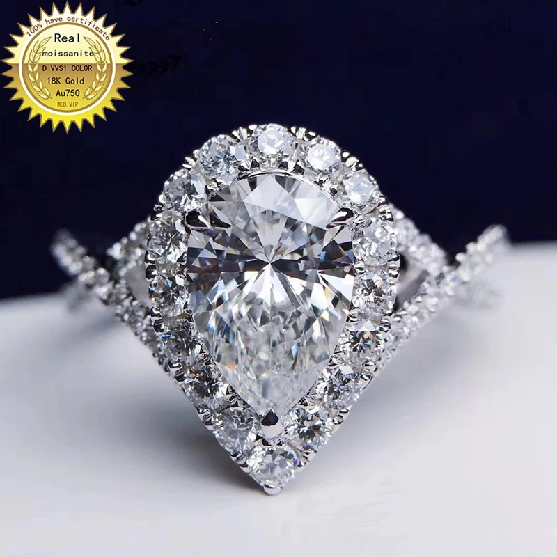 

18K goldr ring 2ct D VVS moissanite ring Engagement&Wedding Jewellery with certificate 029