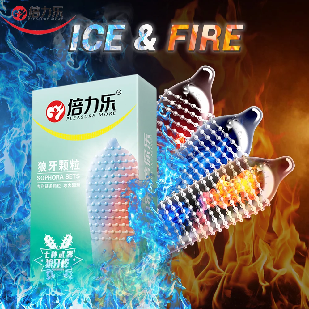 10Pcs Fire Ice Spike Condoms Sex Toys For Men Adult Large Particles Orgasm G-spot Massage Penis Sleeve Safety Condom Sex Goods