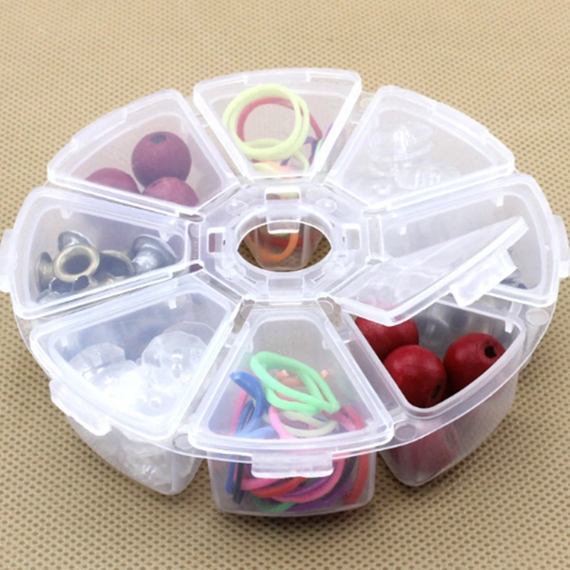 Round 8 Compartment Storage Box Transparent PP Plastic Box Fishhook Box Jewelry Accessories Bead Packaging Small Storage Box