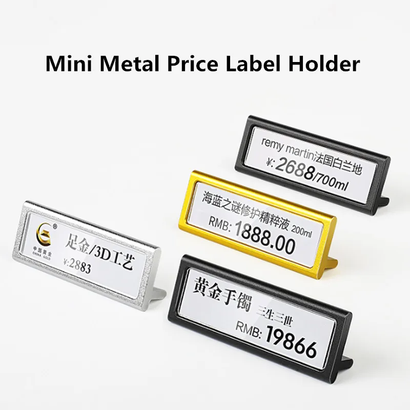 

Aluminum Mini Sign Holder Display Stand Price Talker Watch Jewelry Small Price Label Paper Card Tag