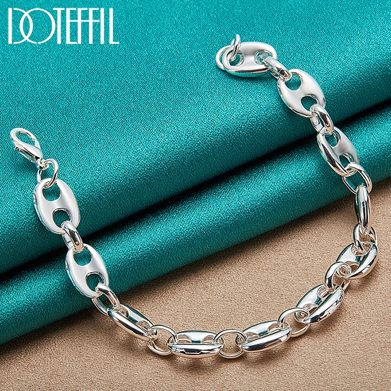 DOTEFFIL 925 Sterling Silver 24K Gold Simple Classic Chain Bracelet For Women Man Wedding Engagement Party Fashion Jewelry