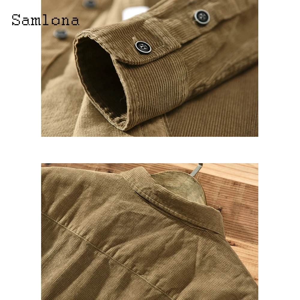 Samlona-Tops de pana a la moda para hombre, ropa Sexy informal, blusas de talla grande 3xl, blusa con cuello Lepal, primavera 2022