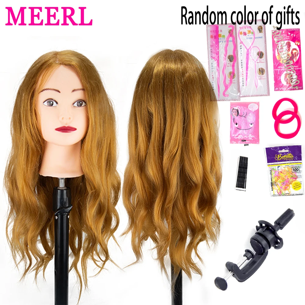 MRERL Professional Styling Mannequin Head With Stand For Hairstyle 80%Real Hair Hairdressing Training Head With Wig Stand Tripod