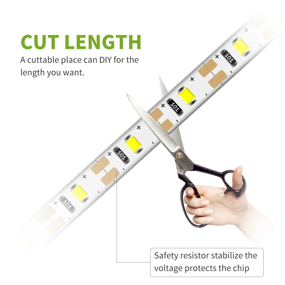 Tira de luz LED con sensor de movimiento PIR, cinta flexible con lámparas impermeables de 5V, con USB, iluminación de interior con batería 1M, 2M y
