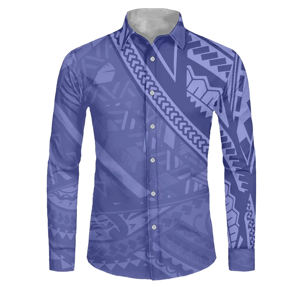 

HYCOOL Autumn Long Sleeve Mens Shirts For Wedding Samoa Tribal Tattoo Print Fashion Plus Size Men'S Shirt Prom Dress Shirts Men