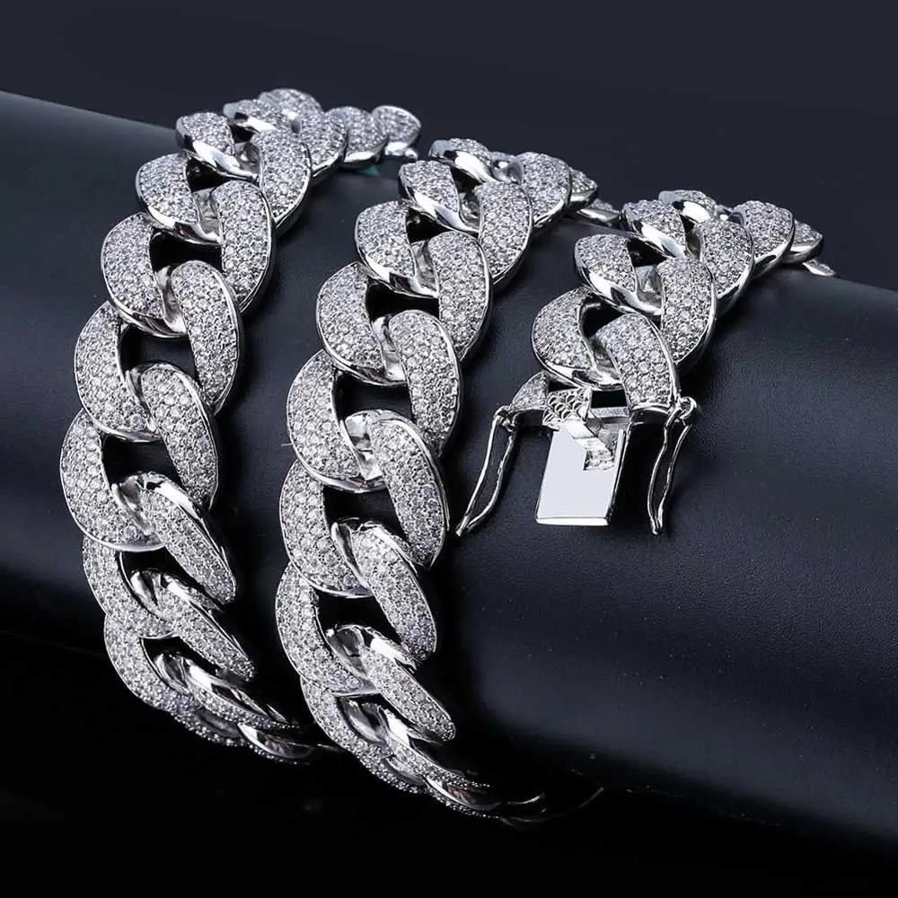 

18mm Big Wide Full AAA+ CZ Stone Paved Iced Out Bling Round Cuban Curb Miami link Chain Necklaces for Men Hip Hop Rapper Jewelry