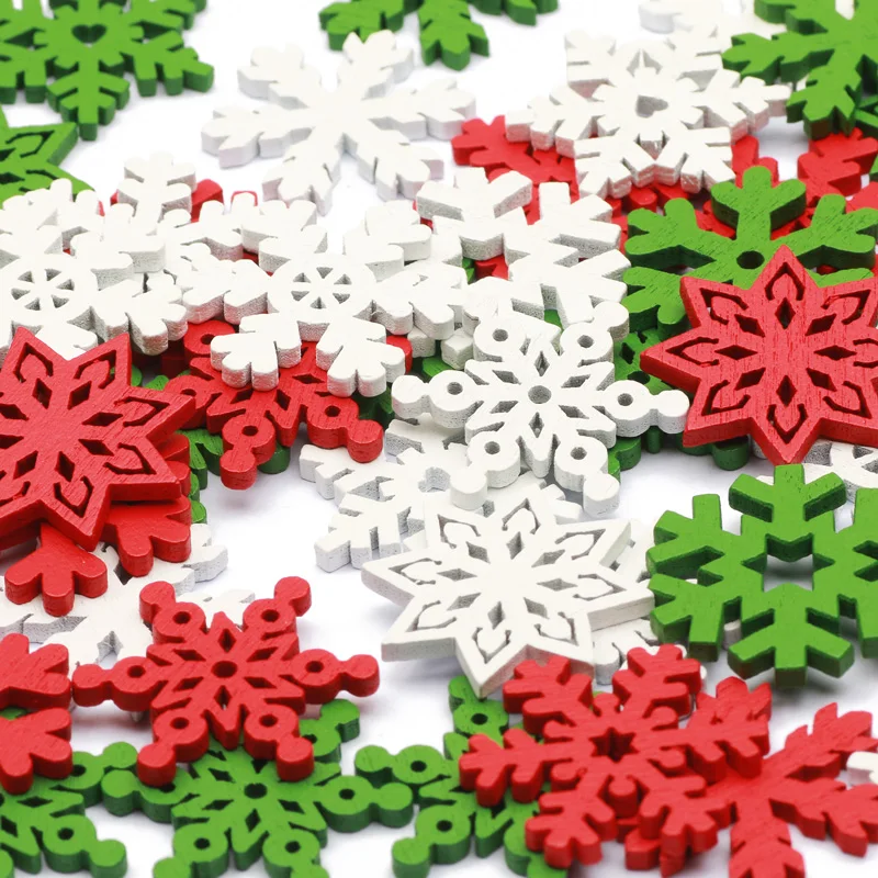 50Pcs 20/25mm Mixed Wooden Slice Christmas Snowflake Scrapbooking For Christmas Embellishment Craft DIY Handicraft Decoration