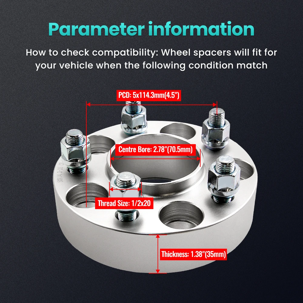 35mm Wheel Spacer Adaptor HubCentric 5x114.3 1/2x20 70.5mm For Ford Falcon AU BA