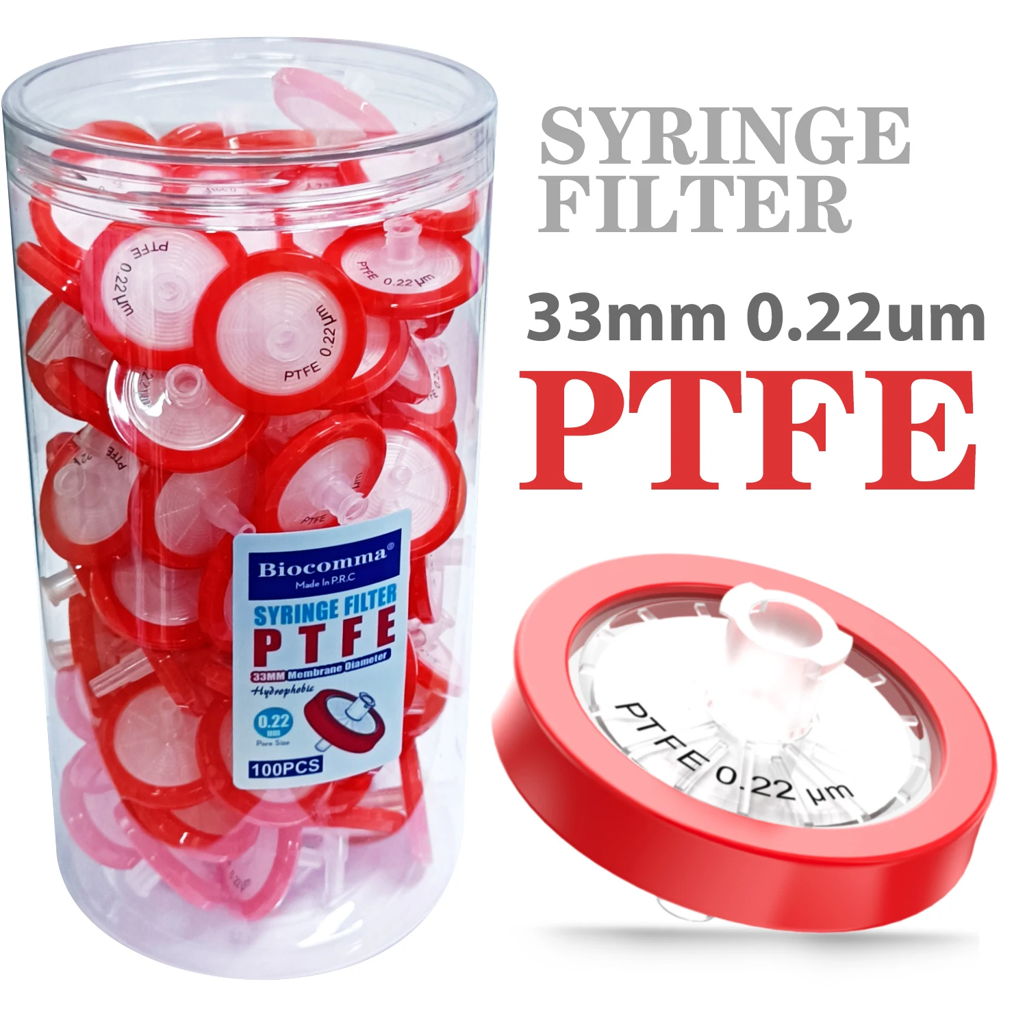 Syringe Filters PTFE RC 1.0/0.22/0.45μm,13/25/33mm Diameter,20 50 Pcs syringe filters by Ks-Tek