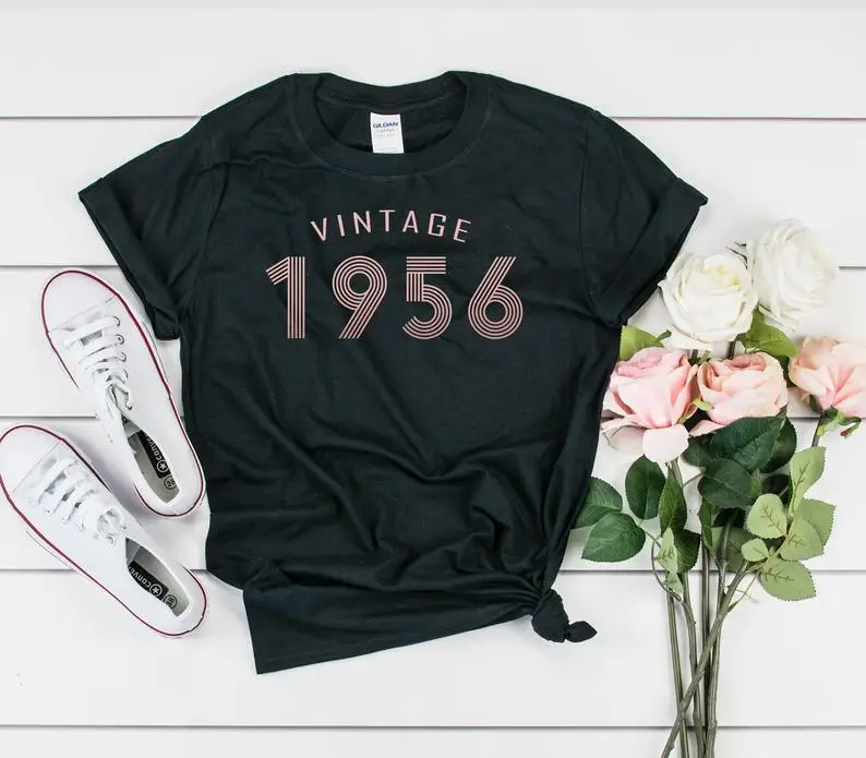 Glitter Gold-65th birthday T-shirt 1956 vintage T-shirt can be customized for any year Summer casual 100% cotton unisex shirt