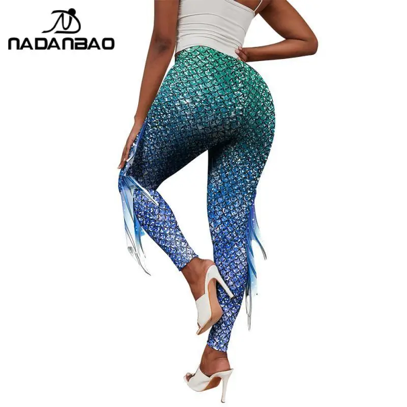 NADANBAO-Calça Feminina Estampada Sereia, Calças Moda 3D, Leggings Cosplay, Calças Apertadas Yoga, Escamas de Peixe