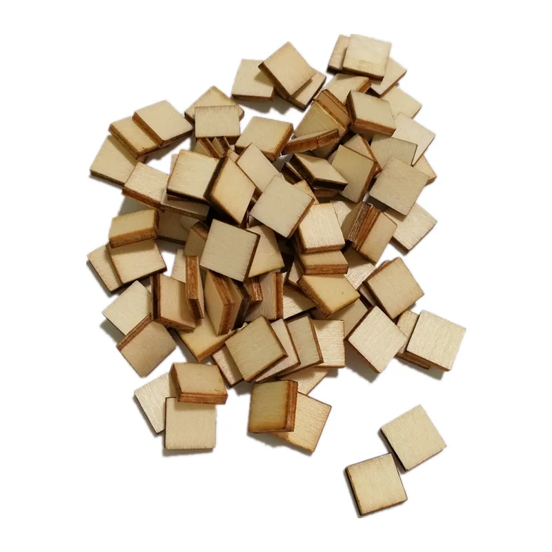 100PCS 10MM Unfinished Wood Pieces Blank Wood Squares Round Corner Wooden Cutouts for DIY Supplies, Craft, Decoration