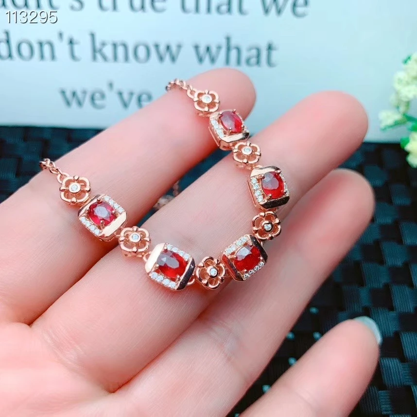 KJJEAXCMY Fine Jewelry 925 Sterling Silver inlaid gemstone ruby women hand bracelet lovely support detection