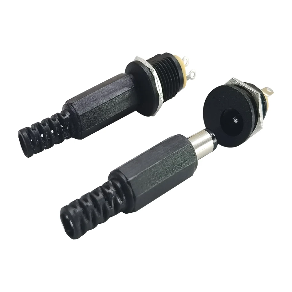 10PCS (5Pairs) DC12V 5.5 x 2.1mm Plastic Male Plugs DC022 DC Power Socket Female Jack Screw Nut Panel Mount Connector image 3