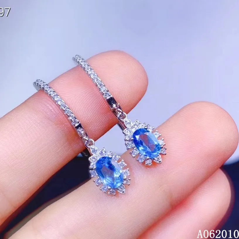 

KJJEAXCMY fine jewelry 925 sterling silver inlaid natural blue topaz earrings classic girl new eardrop support test