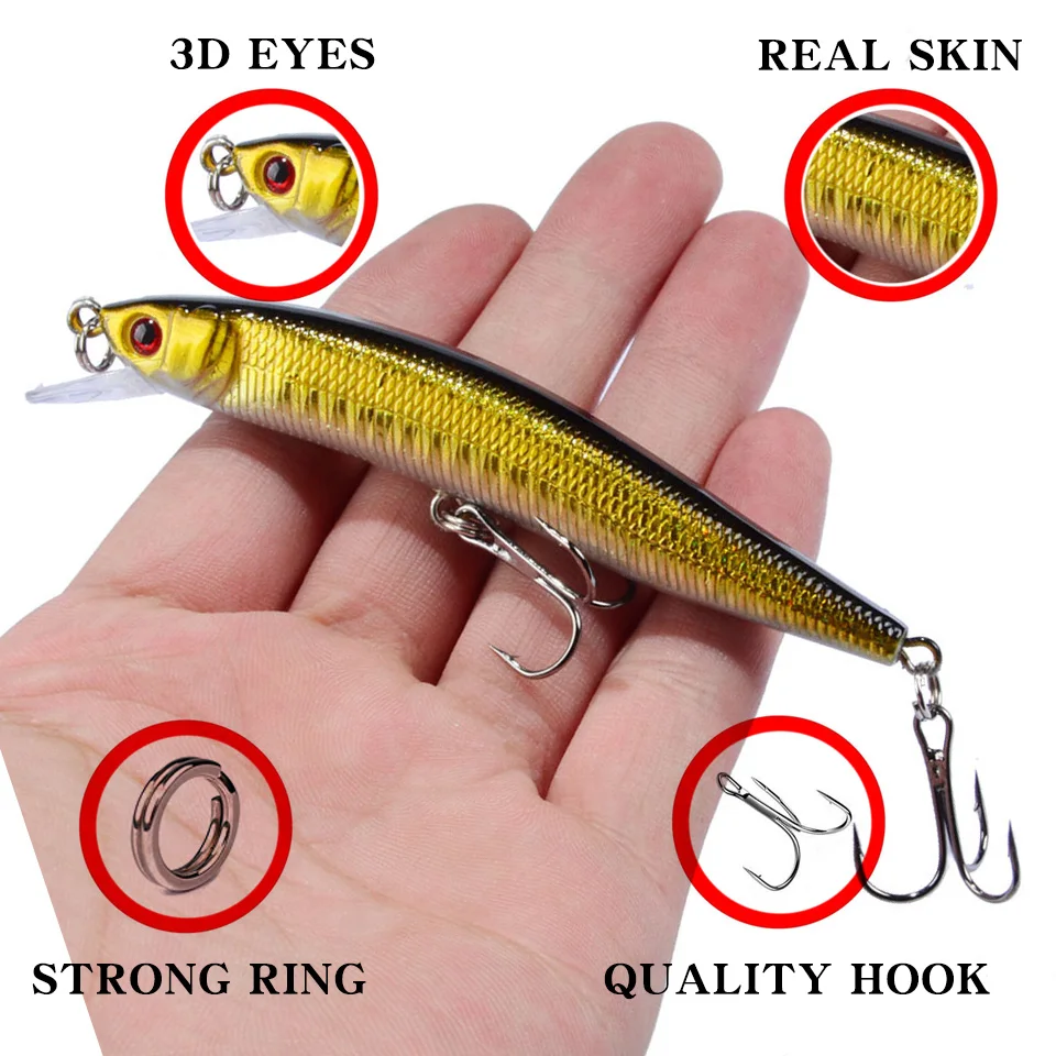 1 pz Minnow Fishing Lure 95mm 8g Floating Hard Bait Wobbler Jig Bait Crankbait Carp Striped bass Pesca attrezzatura da Pesca SwimBait