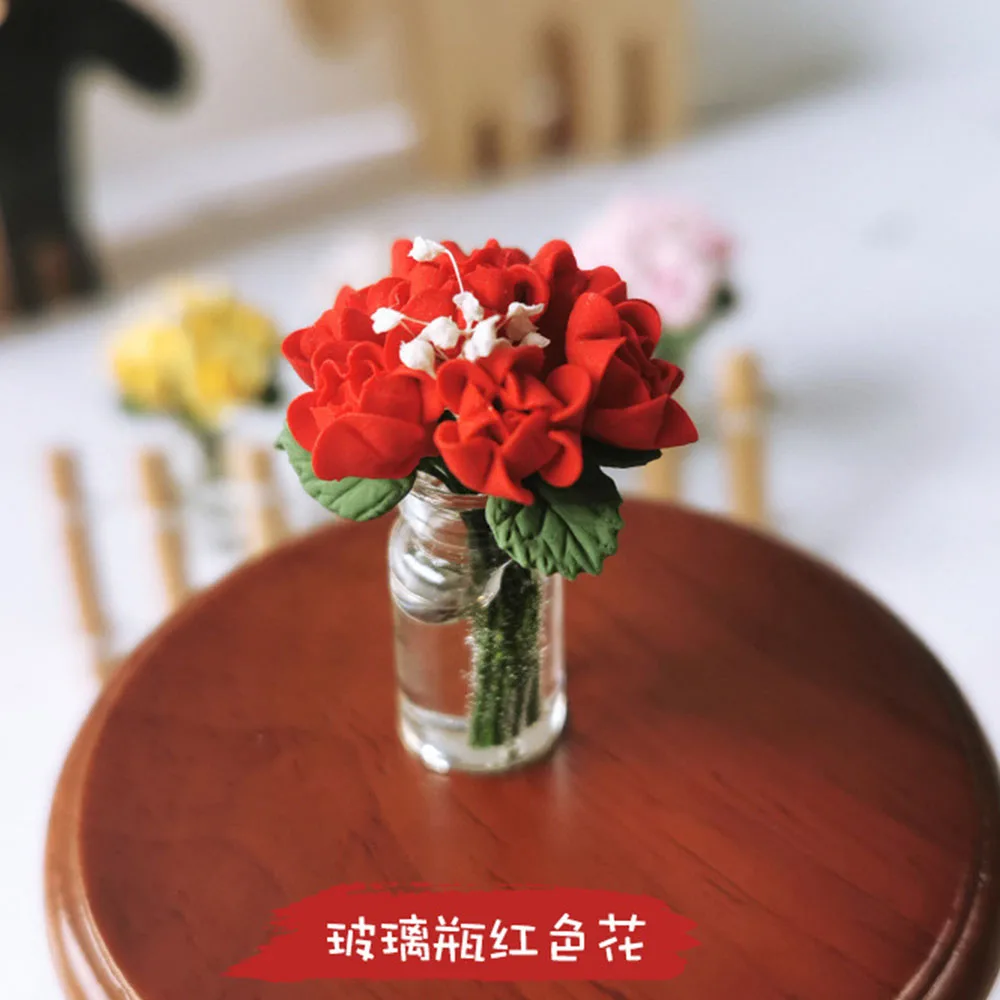 1:12 Dollhouse Rose Plant Doll House Living Room Handmade Flowers Decoration Simulation Rose Potted Plants