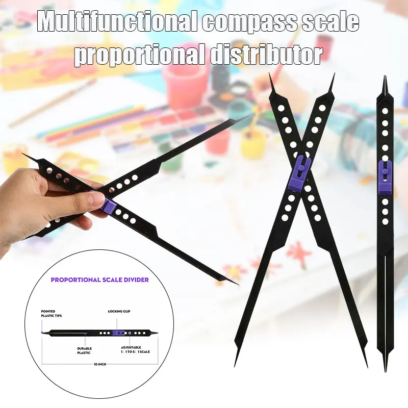 Divisor de escala proporcional de 10 pulgadas, herramienta de dibujo para artistas, plástico ajustable, FOU99