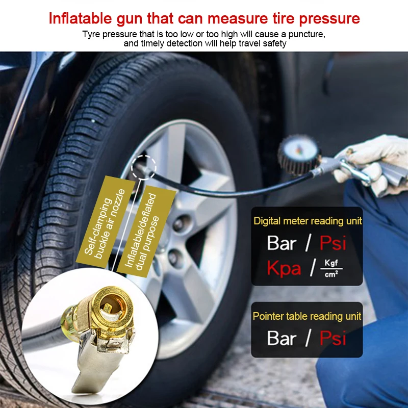 Digital Car Tire Pressure Gauge Gun Type Inflation Monitoring Deflatable Air Compressor Motorcycle SUV Air Pump Tyre Repair Tool