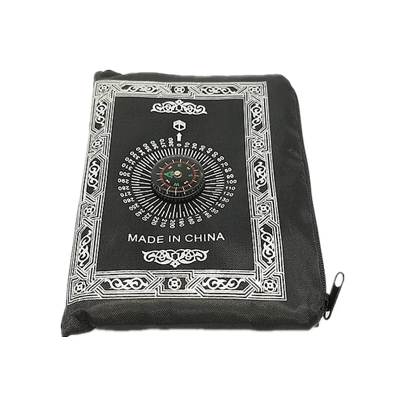 Muslim Prayer Rug Polyester Portable Braided Mats Simply Print with Compass In Pouch Travel Home New Style Mat Blanket 100*60cm