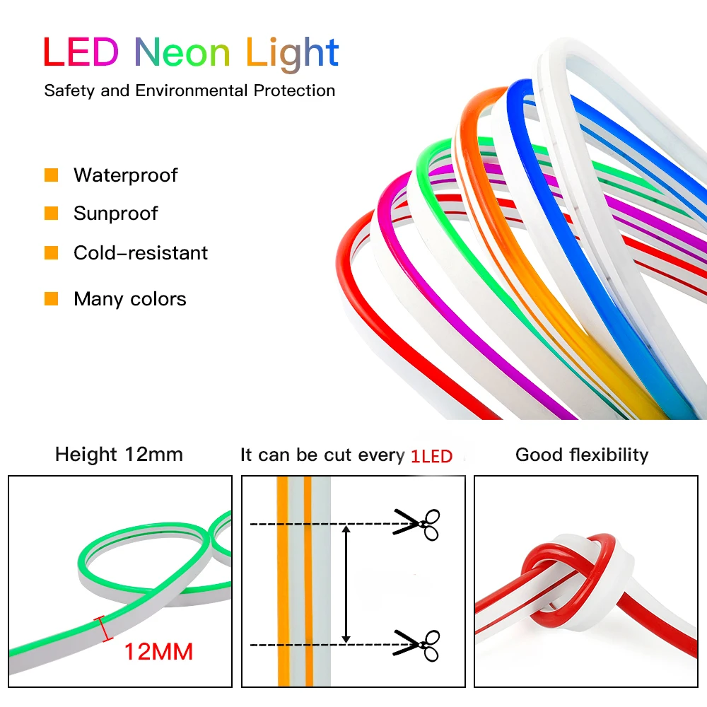 Taśma LED DC5V wodoodporna neonowa lampa USB/zasilany z baterii elastyczna lina neonowa wstążka 2835 120 leds/m miękka taśma diodowa 0.5m-5M