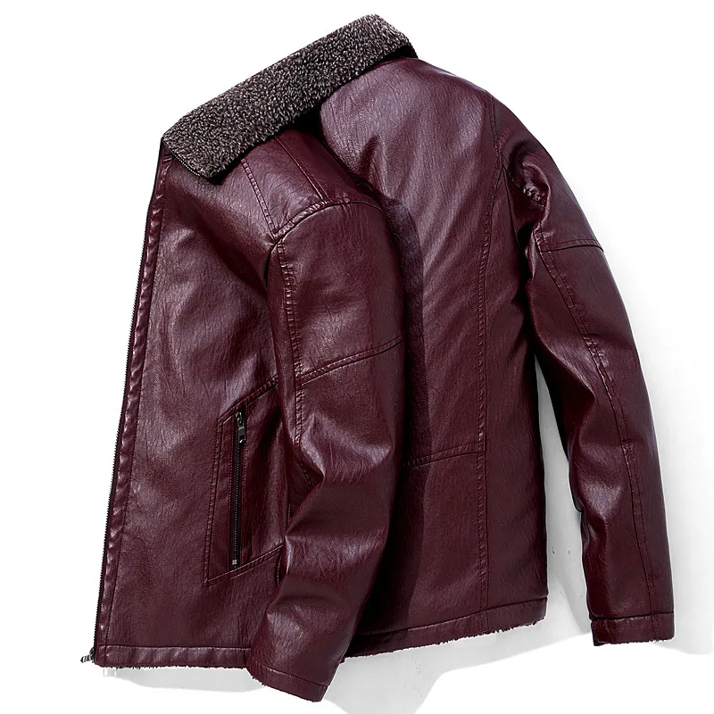 

Casual Men's Pu Leather Jacket Punk Wind Autumn Winter Plus Velvet Fashion Quality Bomber Jacket Male Lapel Jacket Large Size