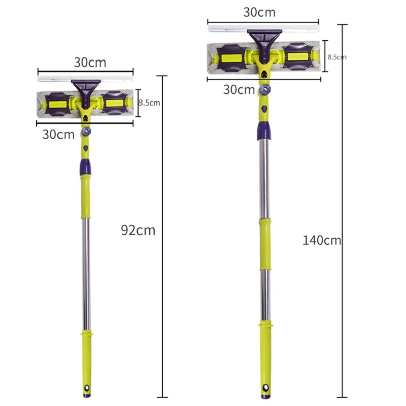 Double-Sided Glass Cleaning Tool Telescopic Rod Window Cleaner Squeegee Wiper Long Handle Rotating Head Brush Silicone Scrubbe