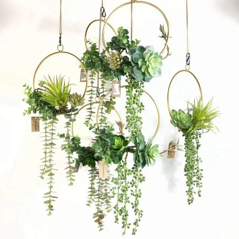 Fleshy Iron Wreath Nordic Minimalist Artificial Plant Garland Wall Pendant Wedding Aerial Hanging Garland Flowers Decor