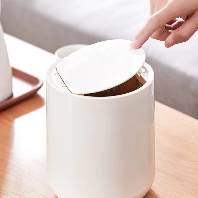 

Desktop Trash Bin with Lid Small Wastebasket Cute Girl Home Bedroom Living Room Press Type