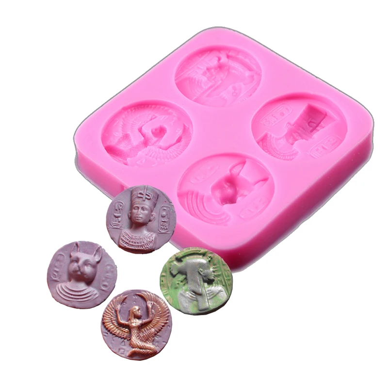 WCIC 4 Holes Egypt Sphinx Pharaoh Silicone Cake Mold Cake Decorating Tools Cookie Chocolate Moulds Coins Fondant Barking Molds