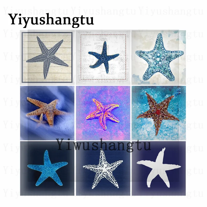 

Vintage watercolor starfish pattern 12mm/20mm/25mm/30mm Square photo glass cabochon demo flat back Making findings